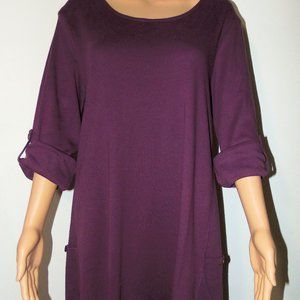 Simply Noelle Button Pocket Tunic w/Adjustable Sleeves - PLUM